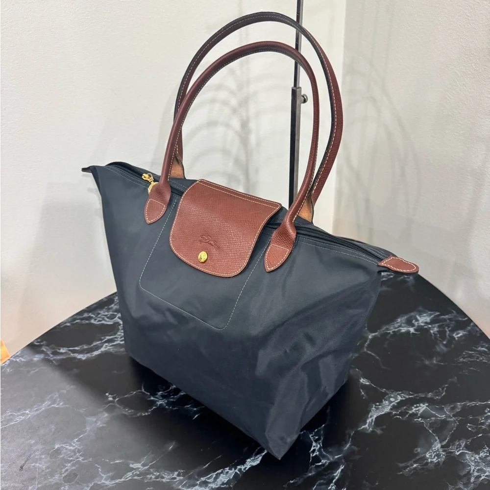 LONGCHAMP Large Le Pliage Nylon Shoulder Tote Marine Navy Blue AUTHENTIC - Picture 5 of 13